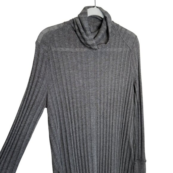Free People We The Free Gray Ribbed Knit Long-Sleeve Turtleneck Sweater Dress, L - Picture 3 of 9